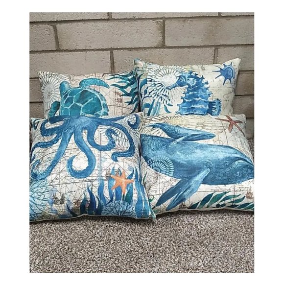 Decorative Throw Pillow Covers Cases Set Beach Decor Nautical Coastal Cottage - Picture 9 of 16